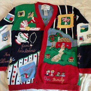 Womens Family Tree Knit Cardigan Sweater by Eagles Eye Size Large
